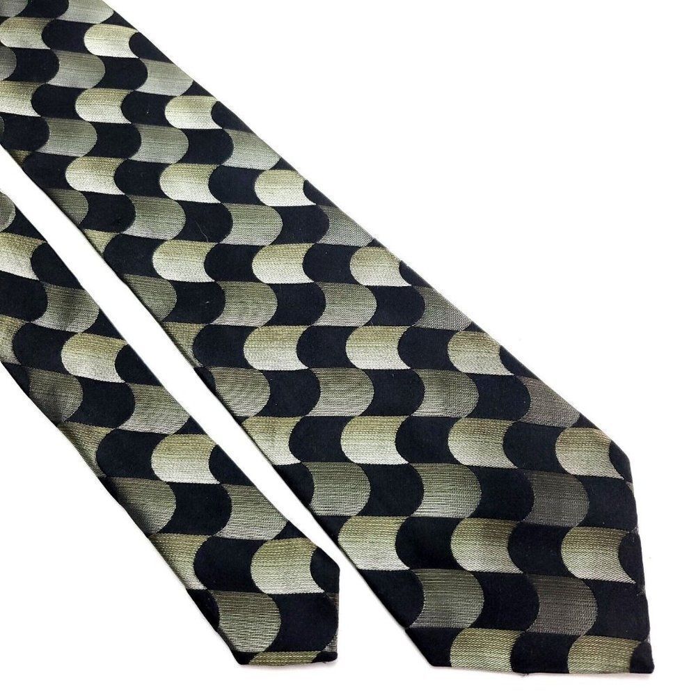 Arrow Silk Tie Black Green Woven Geometric Abstract